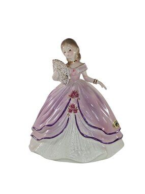 Josef Originals Magnolia Series Pink Dress Holding Fan Roses Figure *Repaired